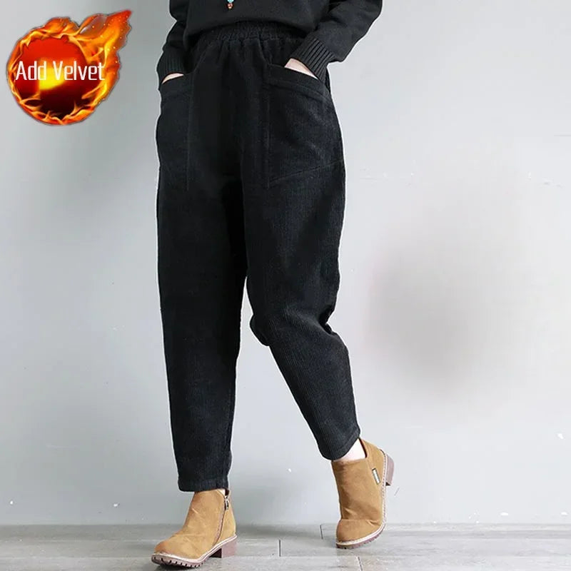 Women's Pants Corduroy Female Trousers Autumn Winter High 