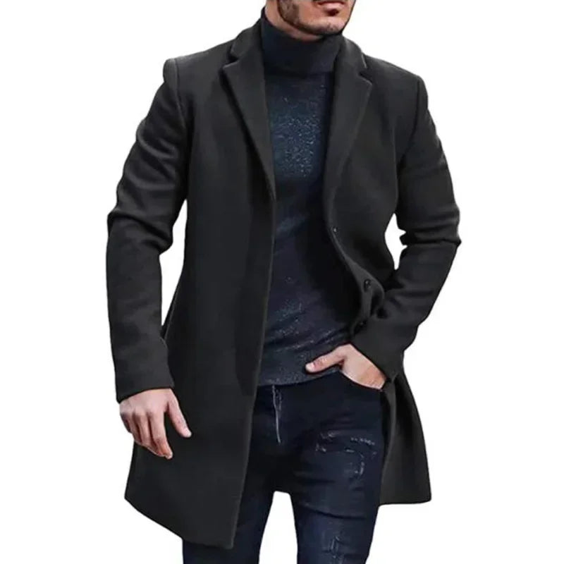 New Men's Coat Woolen Overcoat Windbreaker Solid