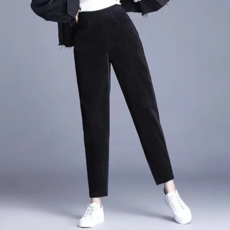 Corduroy Pants Women Winter Plush Lined Wide Leg 