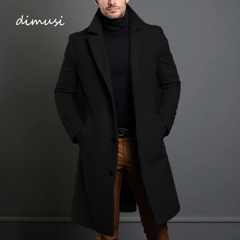 Winter Men's Trench Coats Luxury Male Mid-Long Warm