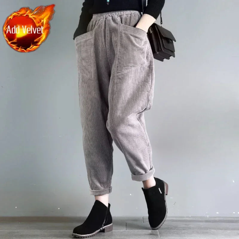 Women's Pants Corduroy Female Trousers Autumn Winter High 
