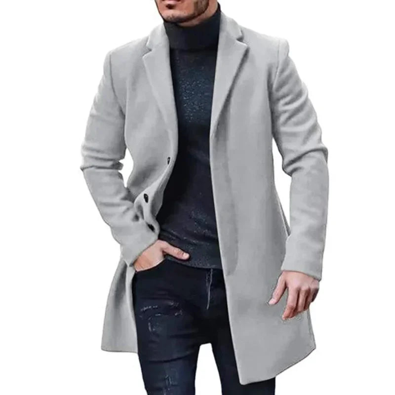 New Men's Coat Woolen Overcoat Windbreaker Solid