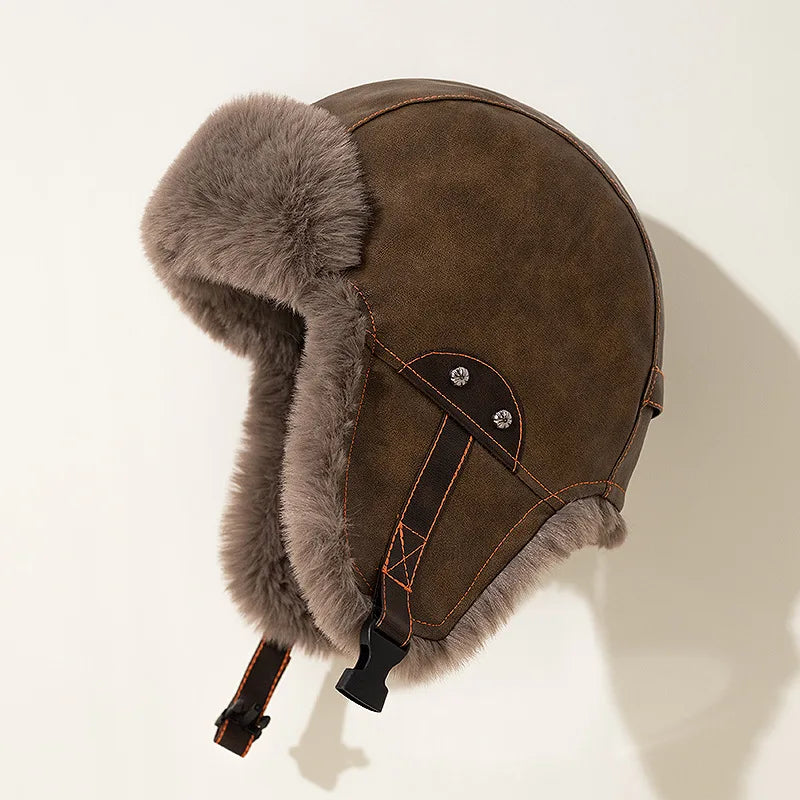 2025 Retro PU Leather Winter Trapper Hat for Men Women 