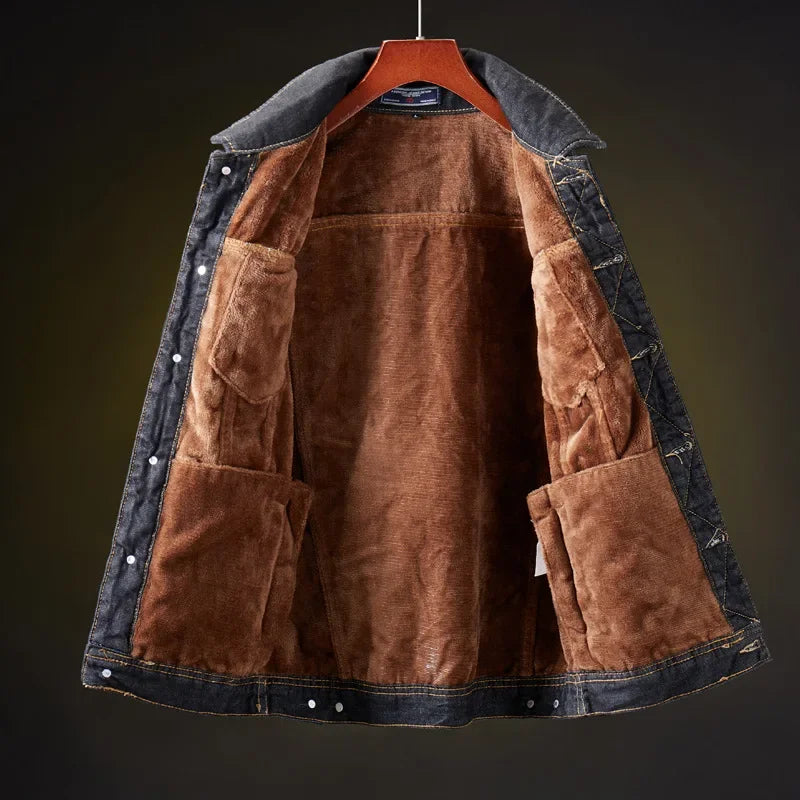Winter Men Denim Jackets Thick Outerwear Coats 