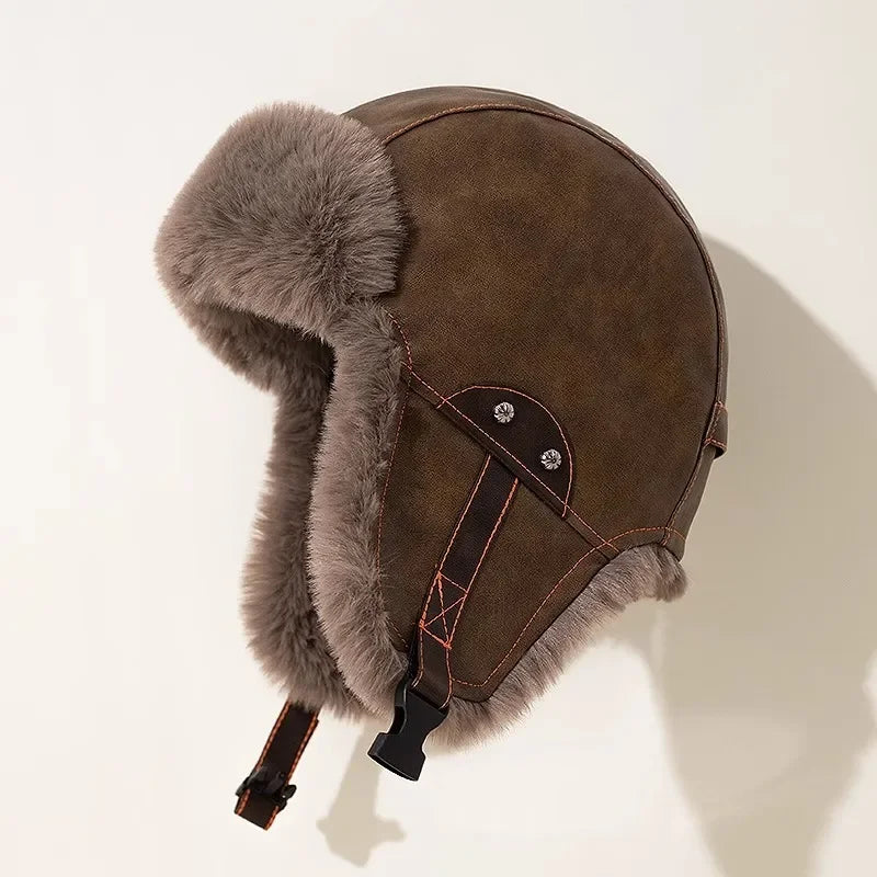 2025 Retro PU Leather Winter Trapper Hat for Men Women 