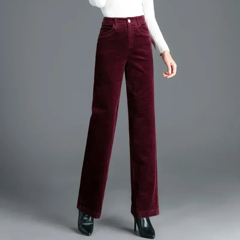 Corduroy Pants Women High Waist Straight Pants 