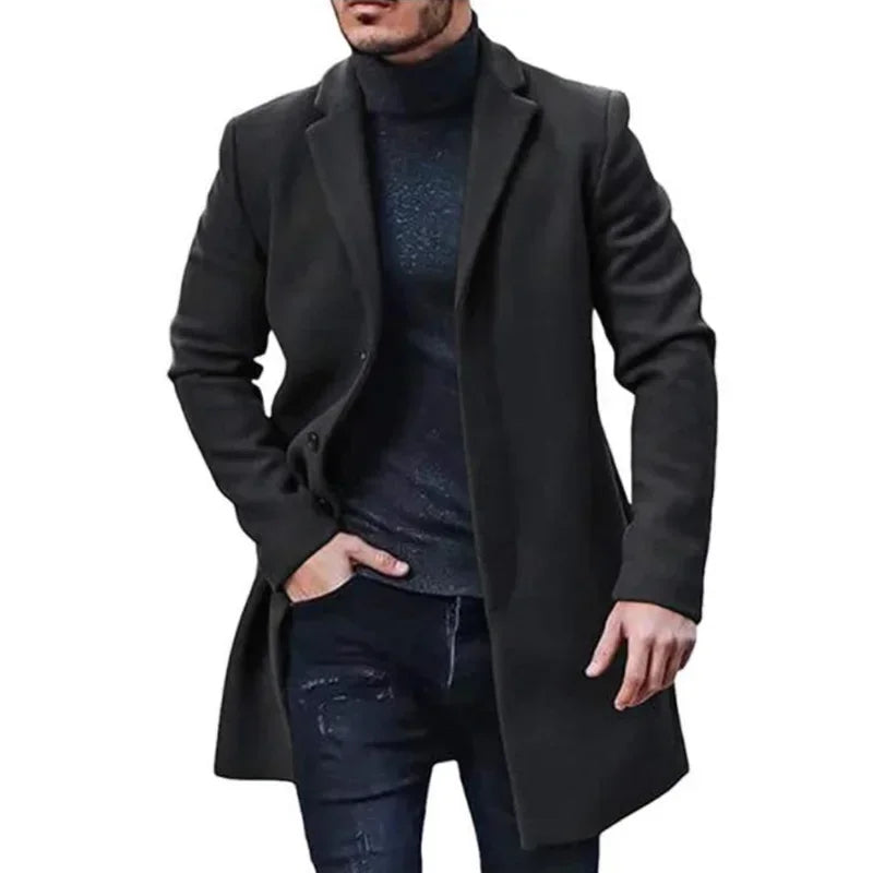 New Men's Coat Woolen Overcoat Windbreaker Solid