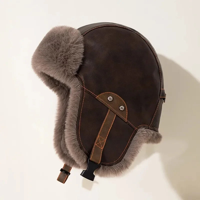 2025 Retro PU Leather Winter Trapper Hat for Men Women 