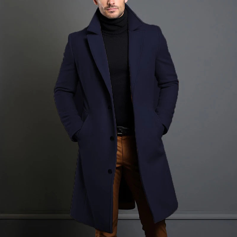 Winter Men's Trench Coats Luxury Male Mid-Long Warm