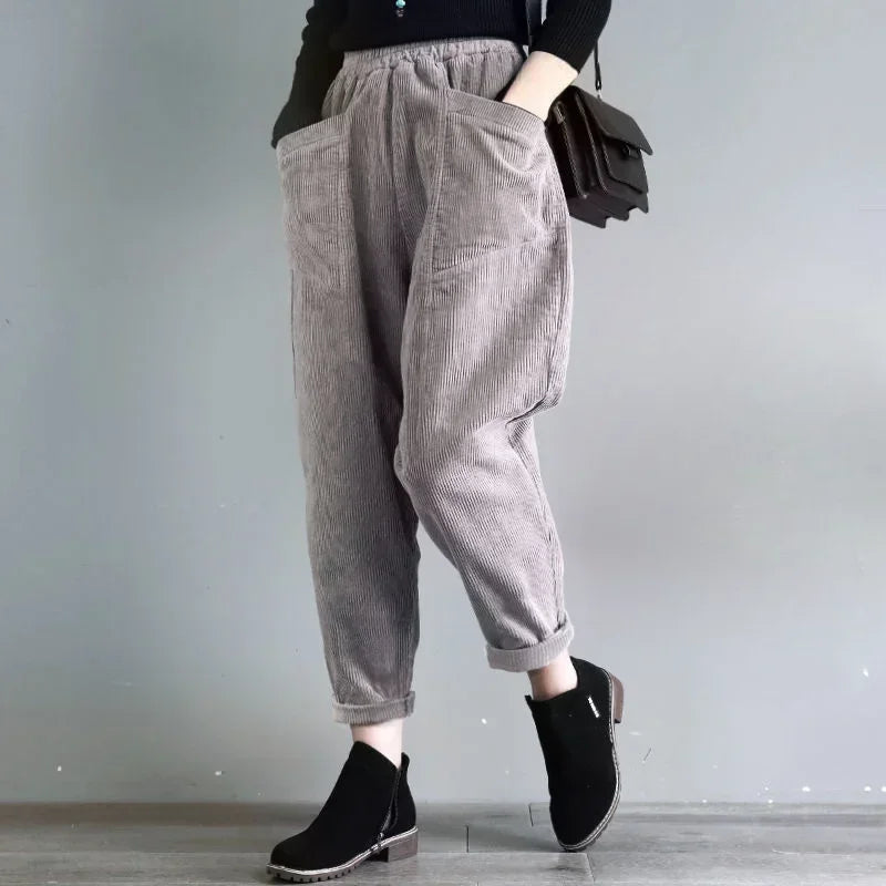 Women's Pants Corduroy Female Trousers Autumn Winter High 
