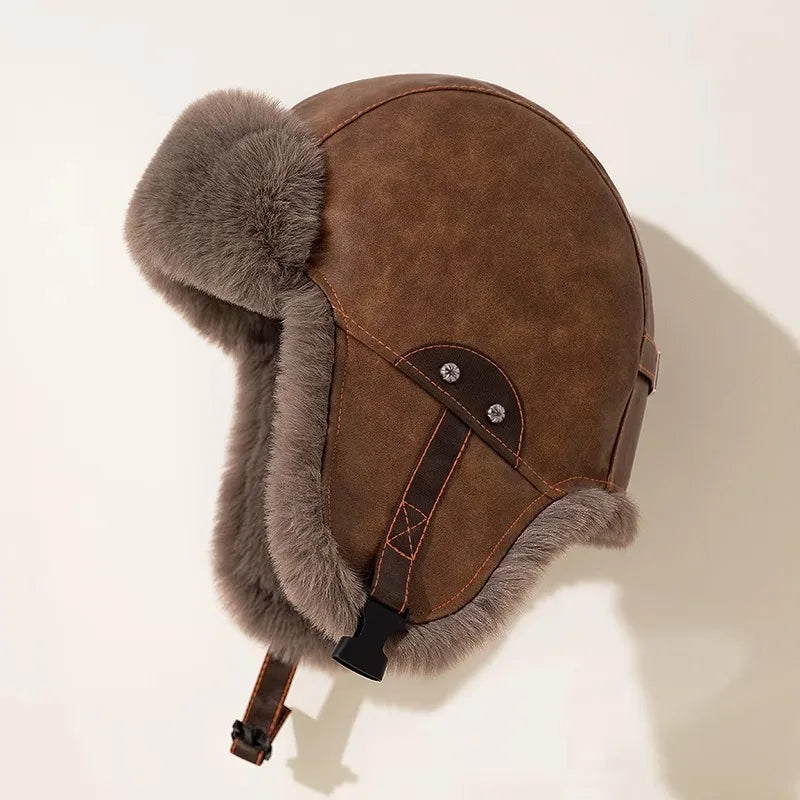 2025 Retro PU Leather Winter Trapper Hat for Men Women 