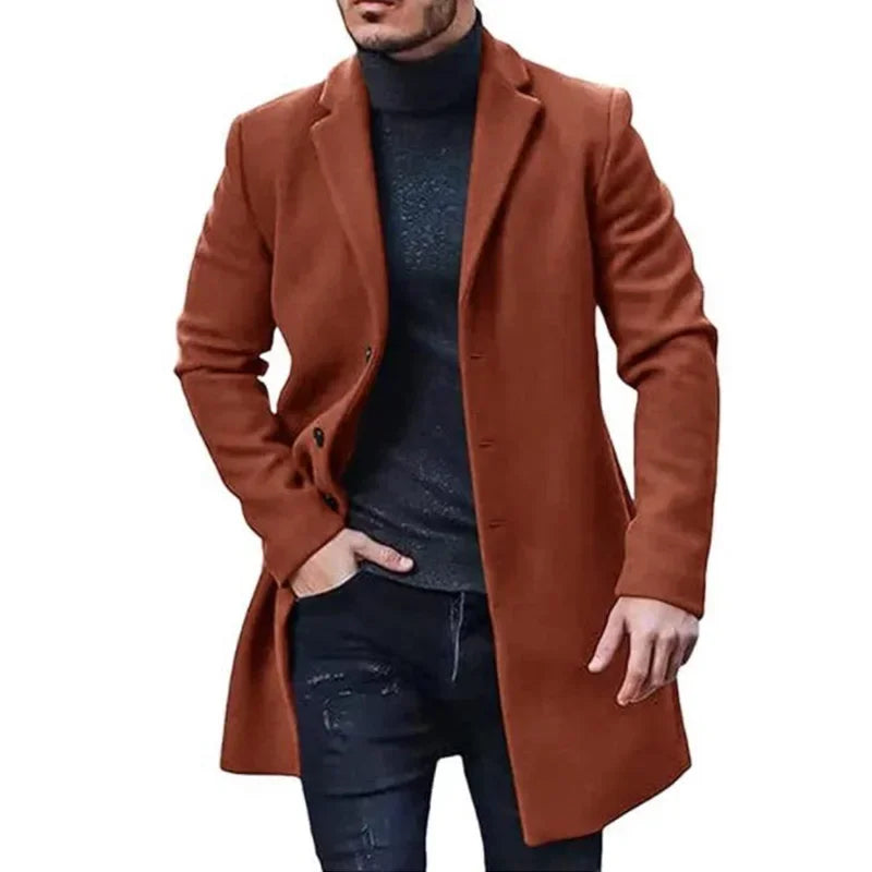 New Men's Coat Woolen Overcoat Windbreaker Solid