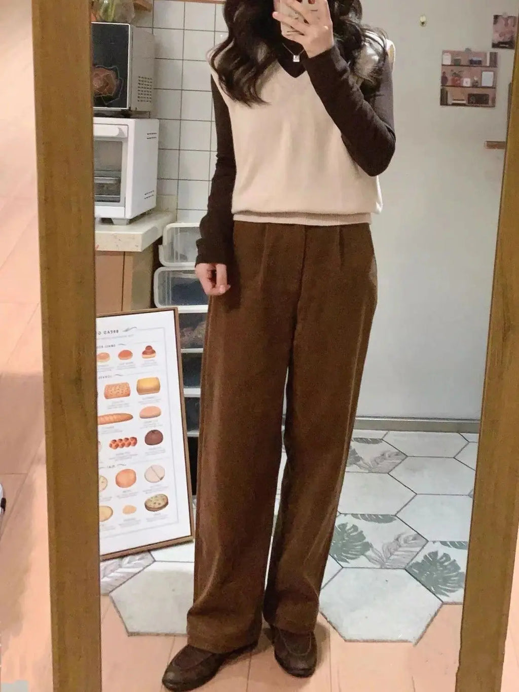Retro High Waist Corduroy Pants Women Spring Fall Straight 