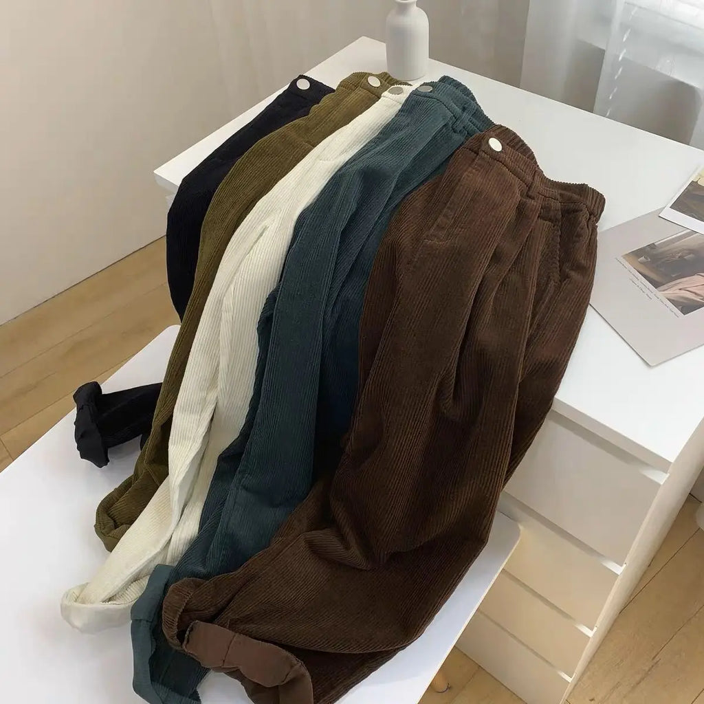 Retro High Waist Corduroy Pants Women Spring Fall Straight 