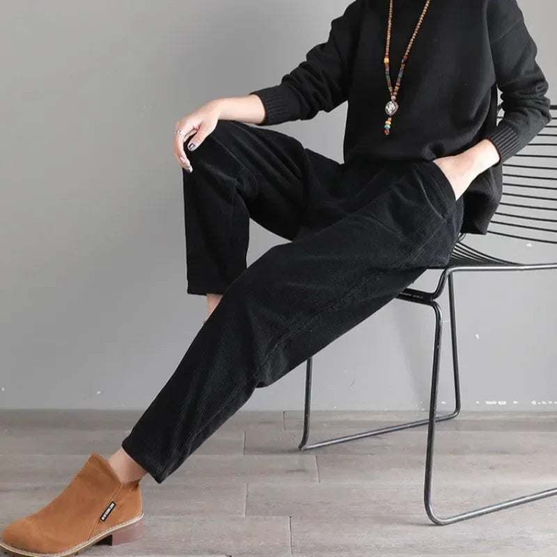 Women's Pants Corduroy Female Trousers Autumn Winter High 