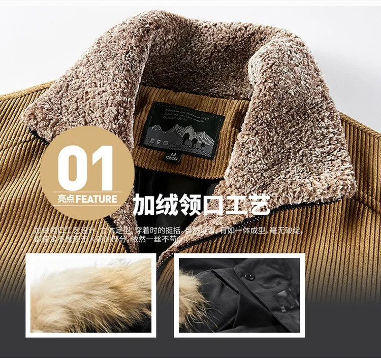 Thicker Outwear Fleece Winer Jackets Men Fur Collar 