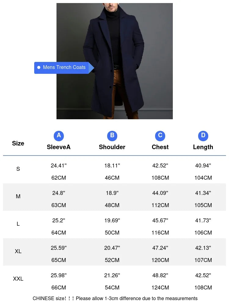 Winter Men's Trench Coats Luxury Male Mid-Long Warm