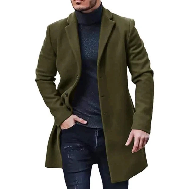 New Men's Coat Woolen Overcoat Windbreaker Solid