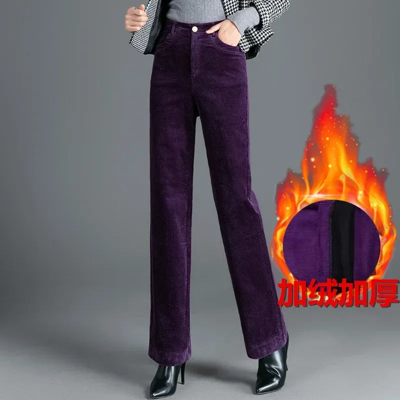 Corduroy Pants Women High Waist Straight Pants 