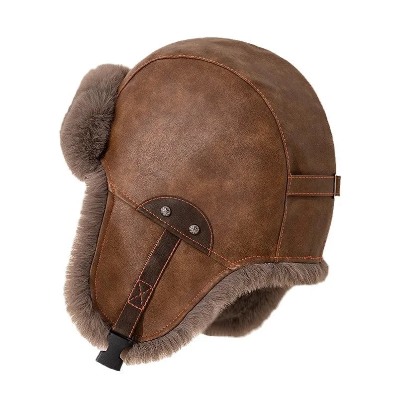 2025 Retro PU Leather Winter Trapper Hat for Men Women 