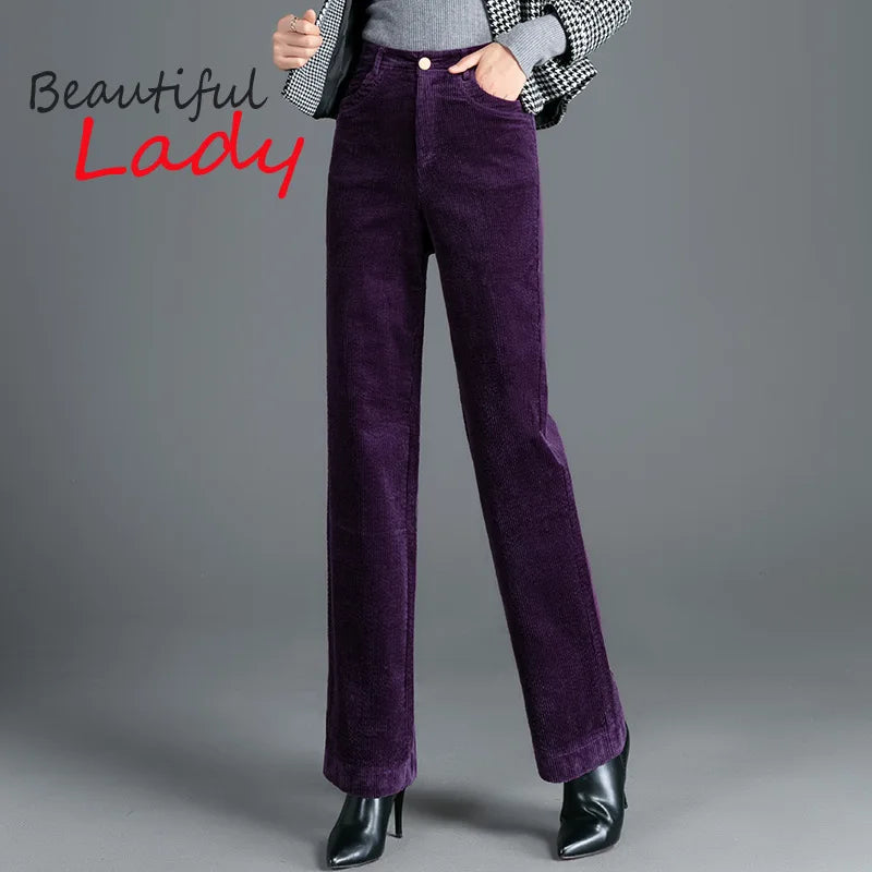 Corduroy Pants Women High Waist Straight Pants 