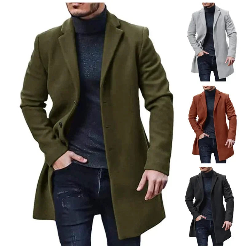 New Men's Coat Woolen Overcoat Windbreaker Solid
