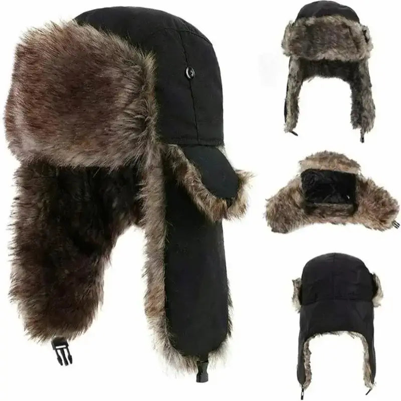 Unisex Faux Fur Earflap Trapper Hat – Winter Aviator/Trooper Ski Bomber Cap