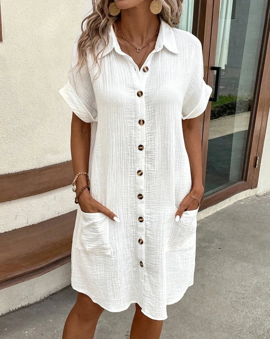 Summer Dress V-neck Decoration Pockets